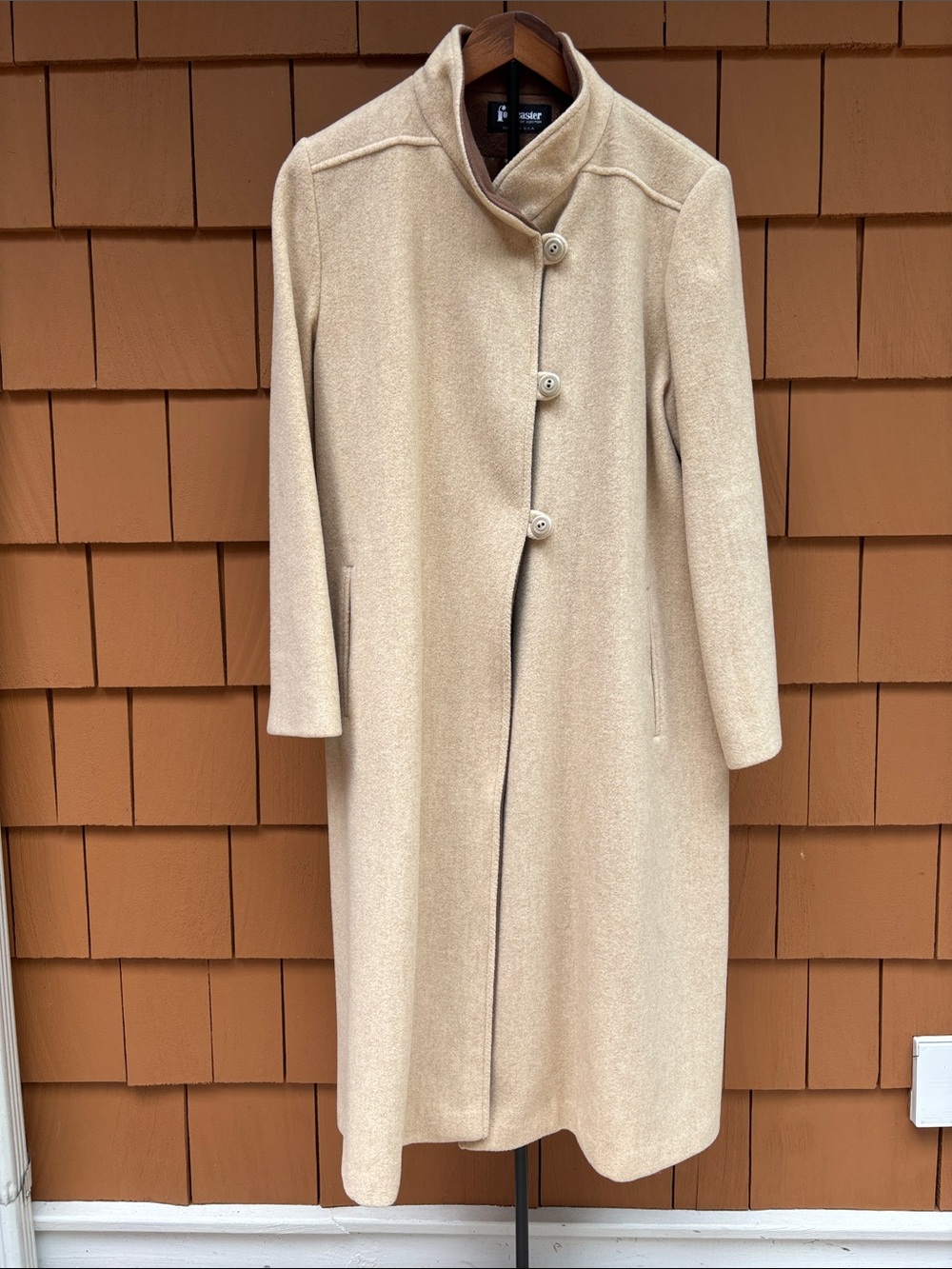 FORECASTER OF BOSTON | 80's VTG Cream Stand Collar Wool Trench Coat | Size 13/14